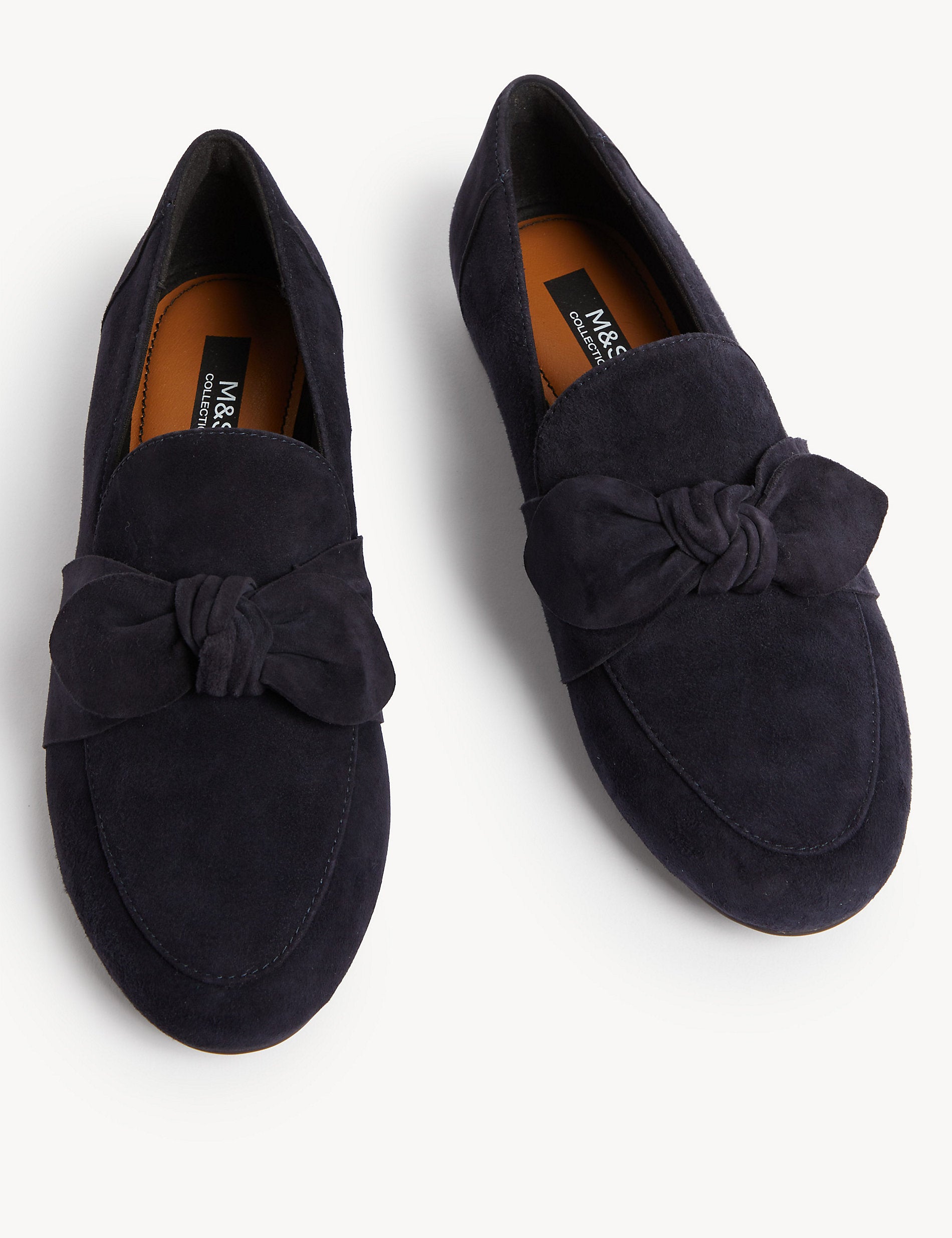 Marks & Spencer Wide Suede Flat Loafers with Bow, Navy