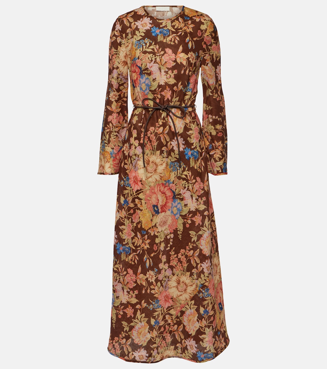 Zimmermann august floral linen midi dress, multicolor