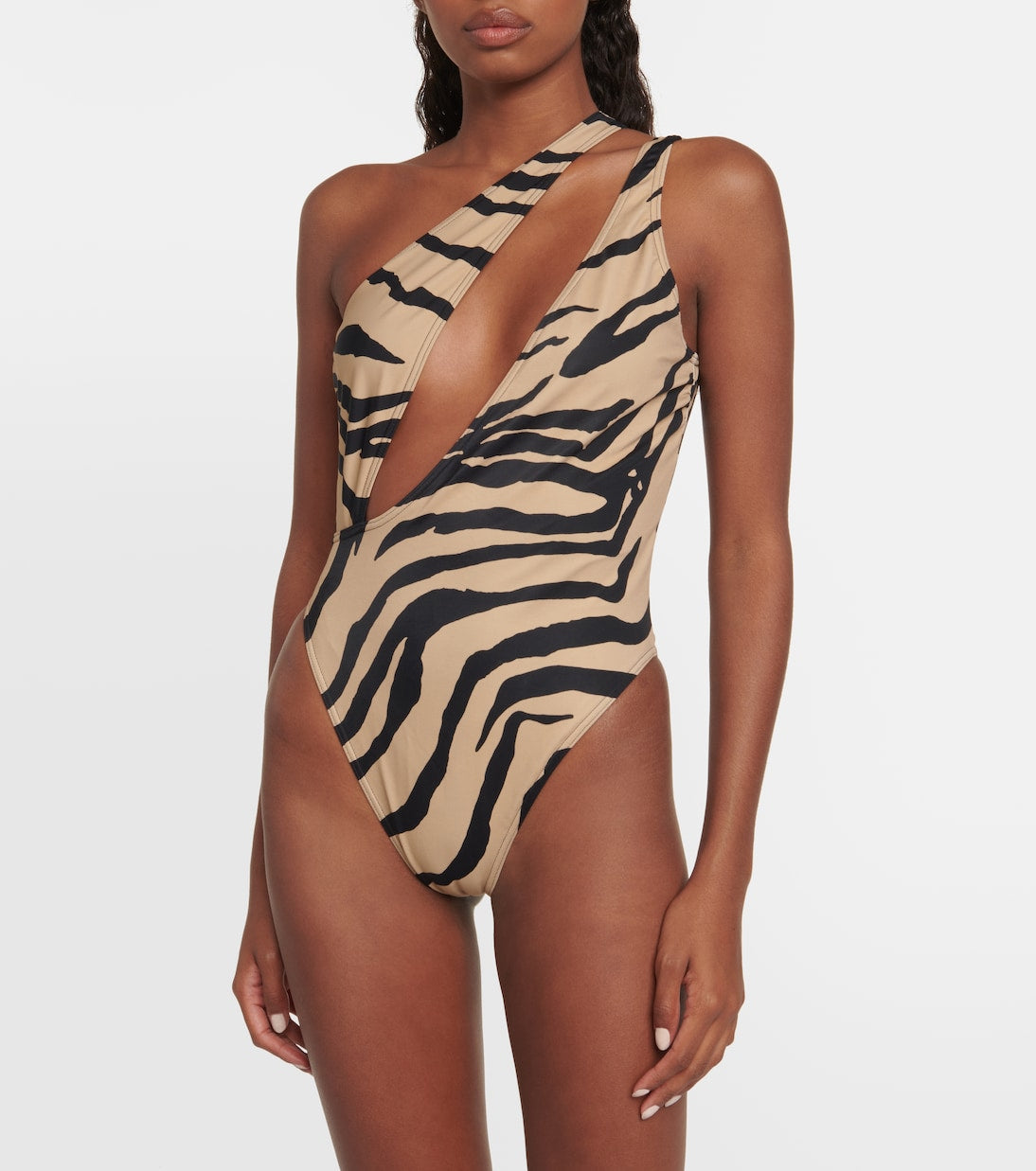 Stella McCartney Asymmetrical Zebra Print Swimsuit, Multicolor