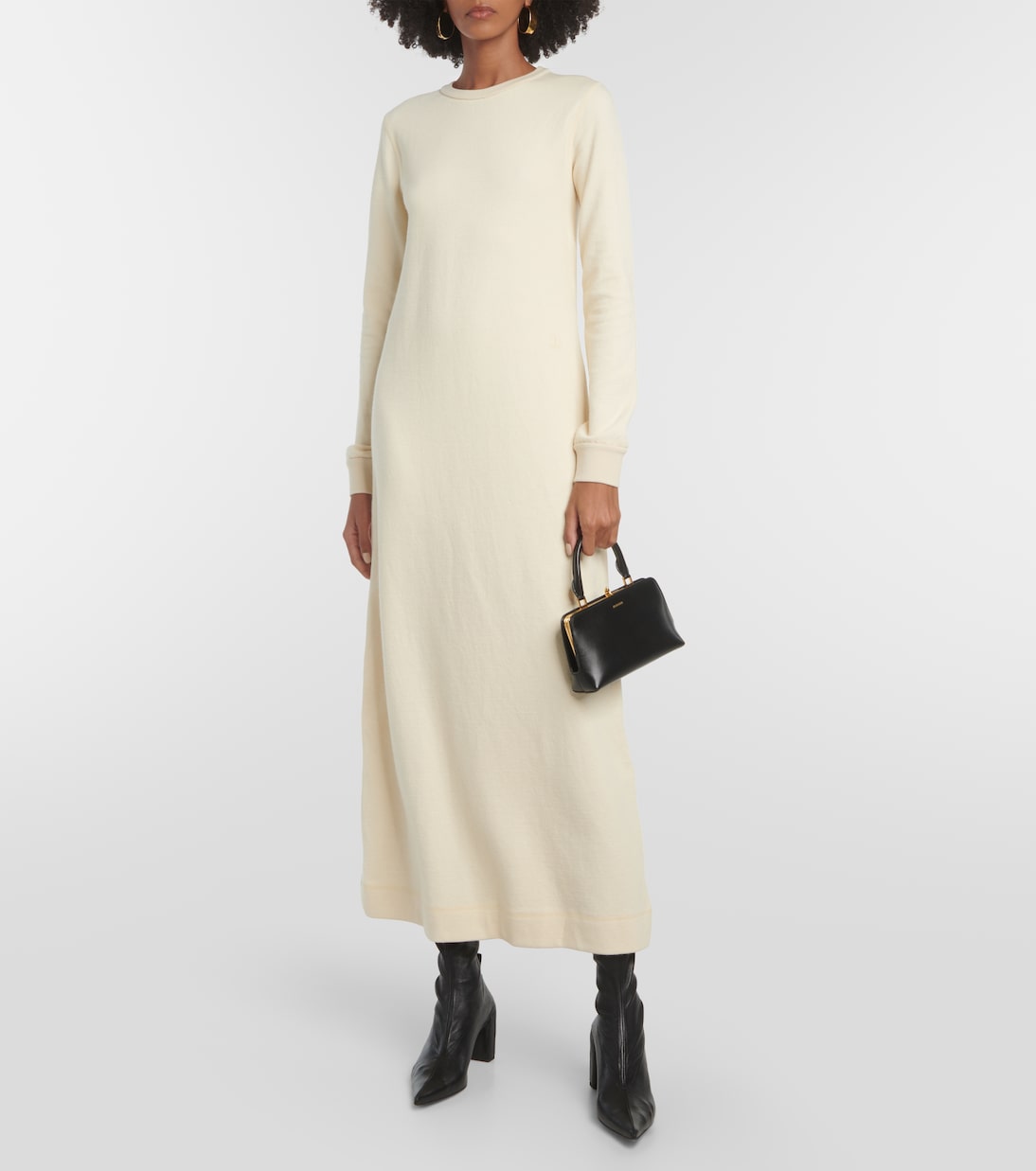 Wool and cotton midi dress Jil Sander, white