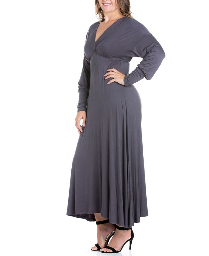 Women's Plus Size Bishop Sleeve Maxi Dress 24seven Comfort Apparel grey