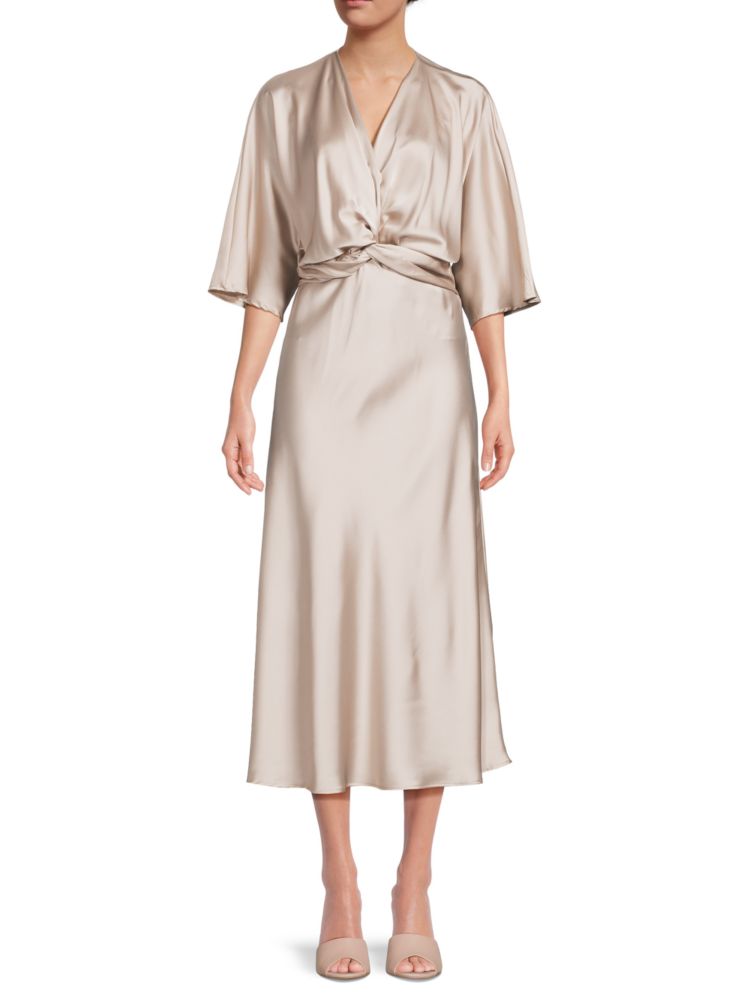 Renee C. Weave Satin Midi Dress, Beige