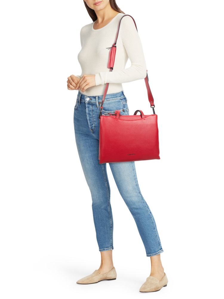 Classic Chrome Calvin Klein Leather Tote in Ruby Red