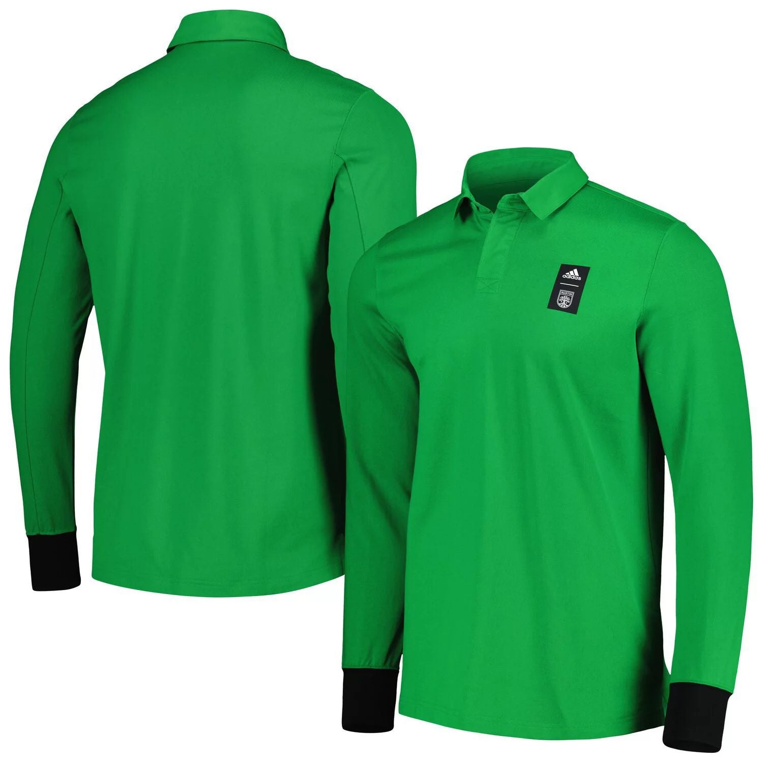 Player Green Austin FC Travel 2023 adidas Men's Long Sleeve Polo