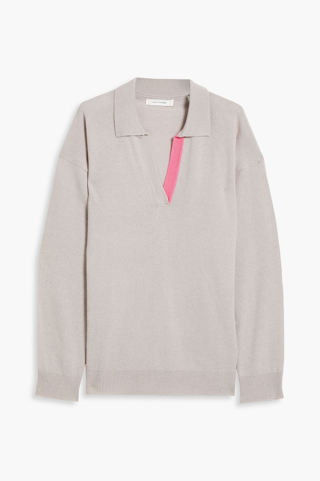 CHINTI & PARKER two-tone wool and cashmere polo sweater, mushroom