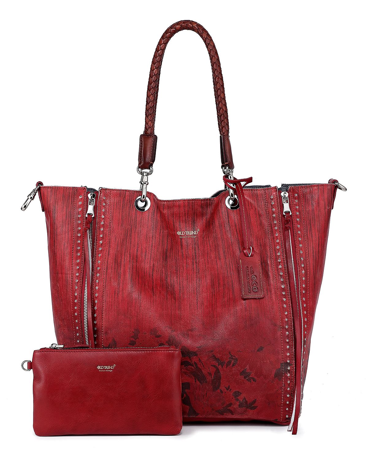 Women's Barracuda Tote Bag with Hand Painted Buckle Buckle OLD TREND red