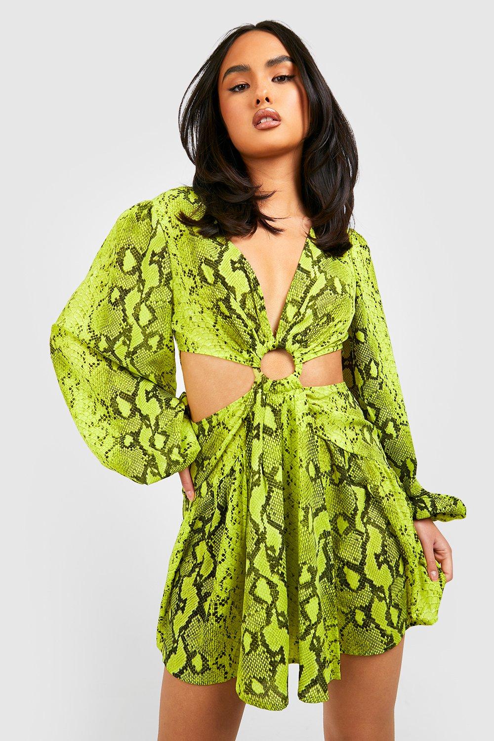 Boohoo Snake Print Cutout Jumpsuit, Lime