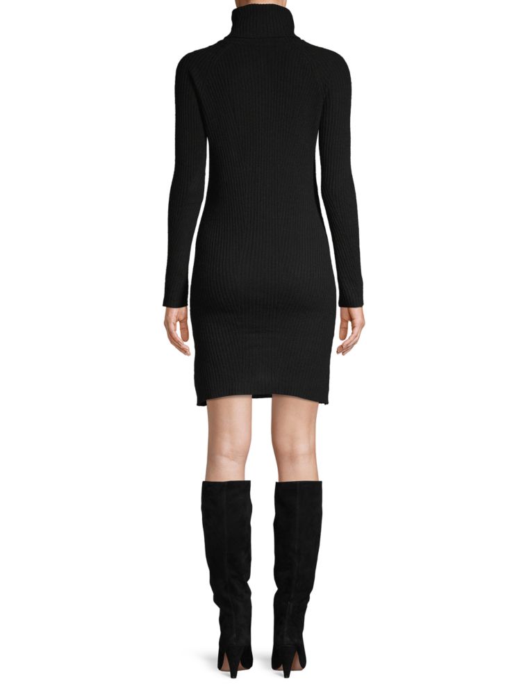 Qi Cashmere Ribbed Cashmere Turtleneck Dress, Twill