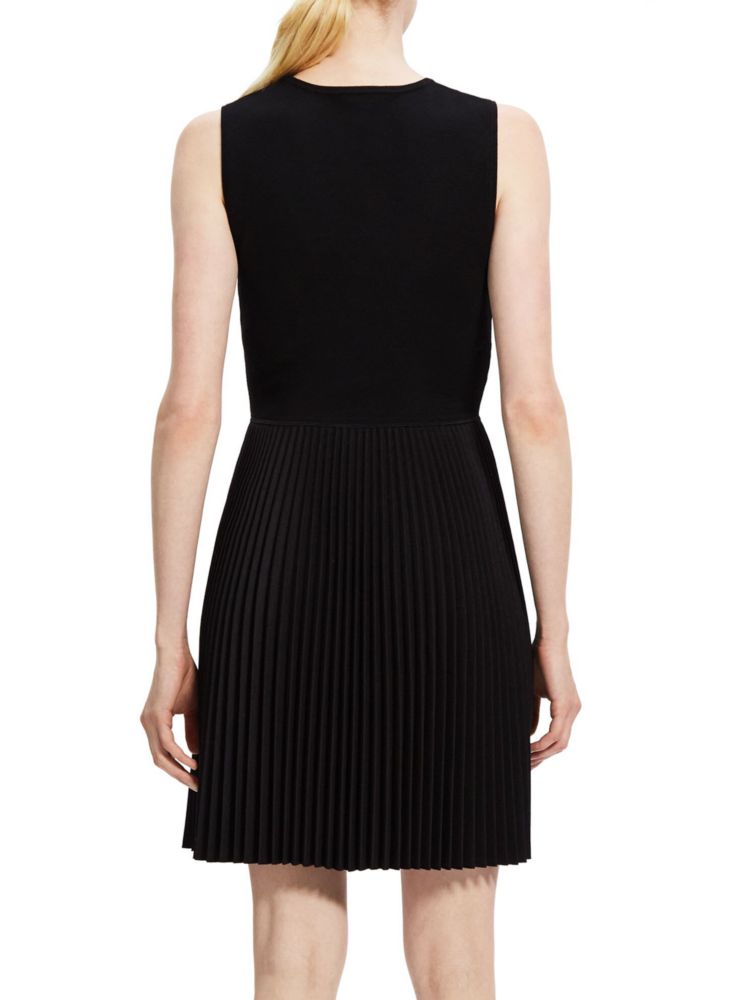 Theory V-Neck Pleated Wool Mini Dress, Black