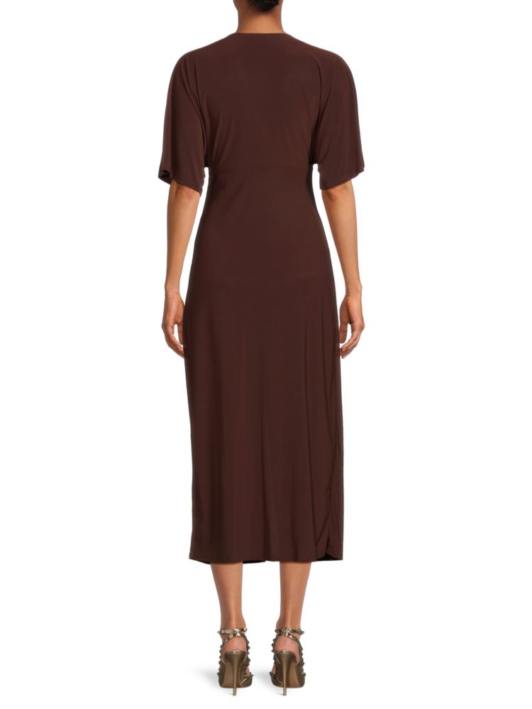 Tash+Sophie Swirl Front Midi Dress in Chocolate