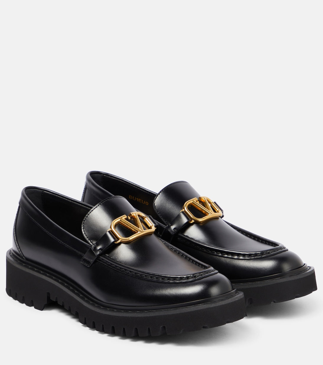 Leather loafers with V logo Valentino Garavani, black