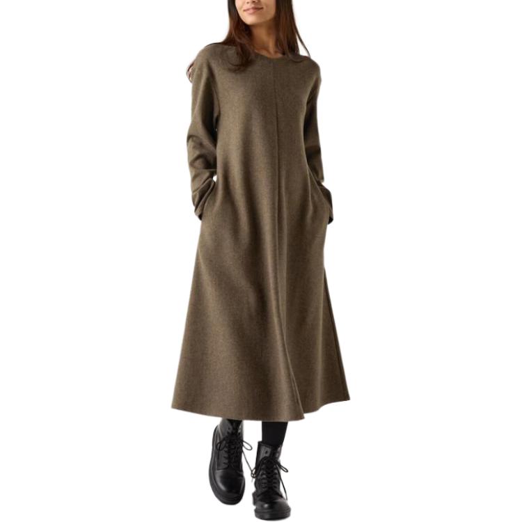 Women's Long Sleeve Dress Olive Uniqlo