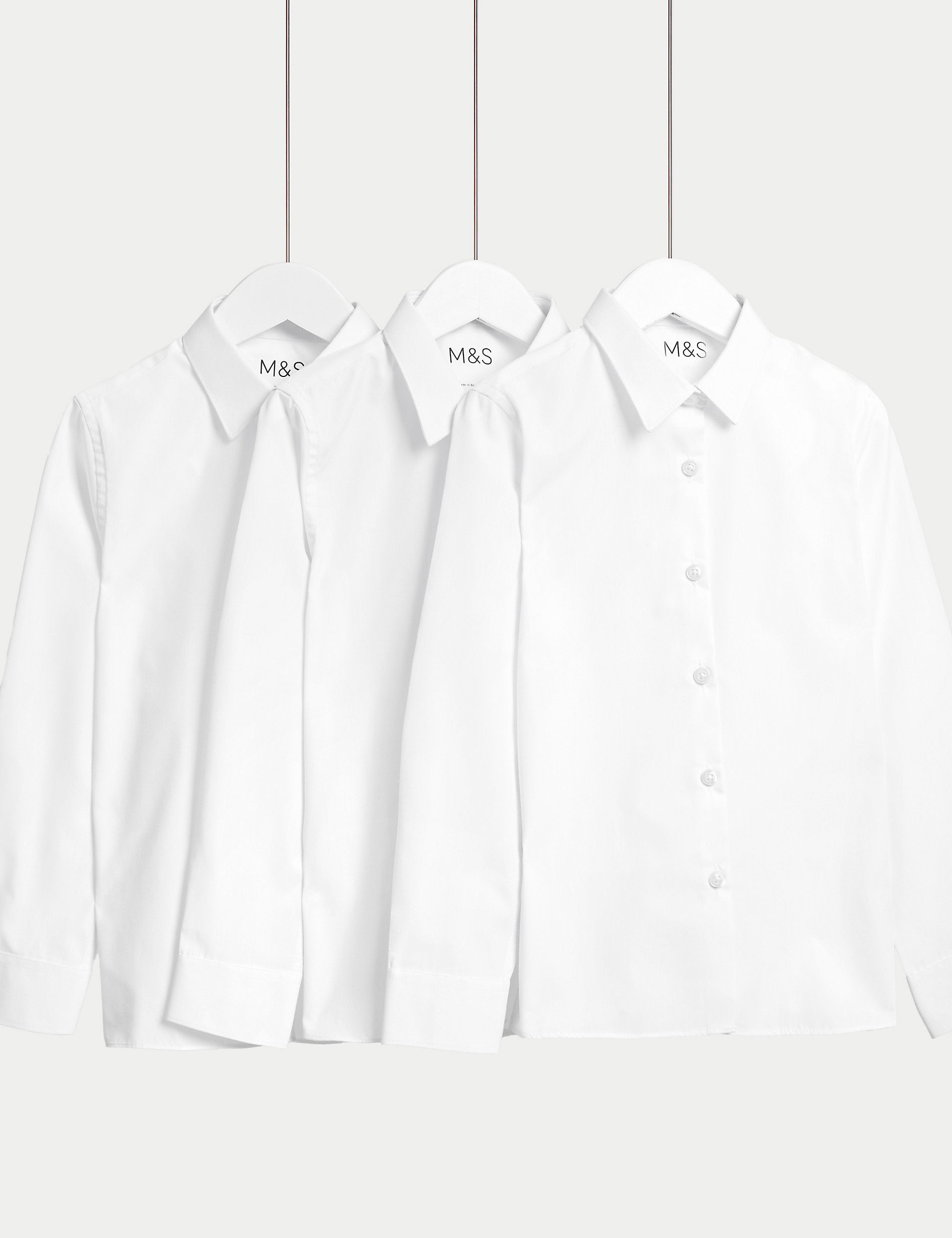 3 Sets of Slim Fit School Shirts for Girls (2-16 Years) easy to iron Marks & Spencer, white