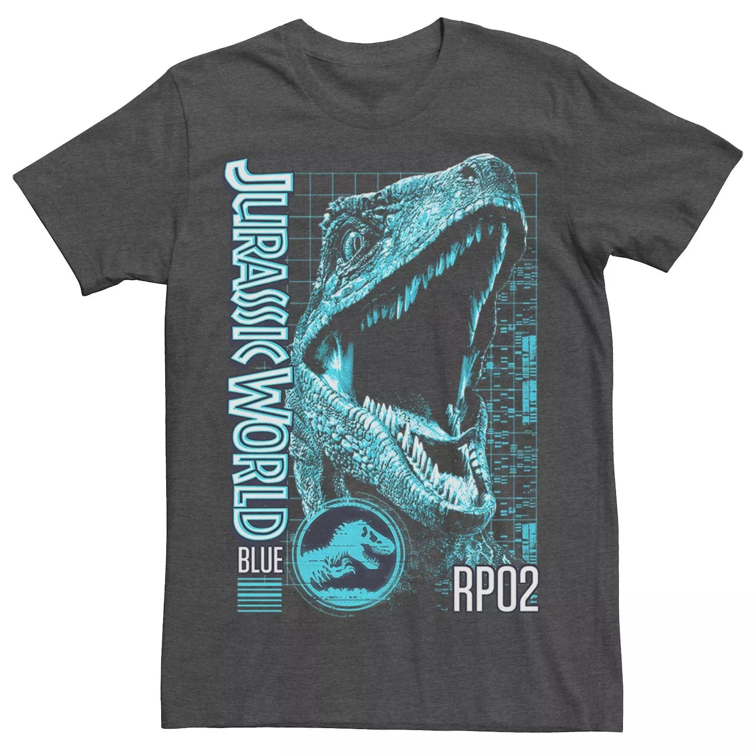 Men's Jurassic World Two Blue Face Tech Schematic Licensed Character T-Shirt