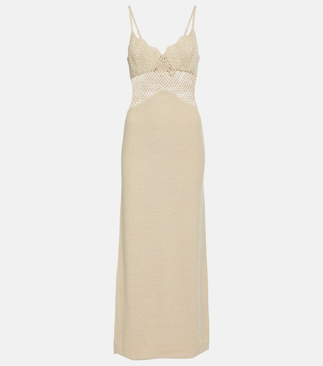 STAUD cotton blend knitted maxi dress, beige