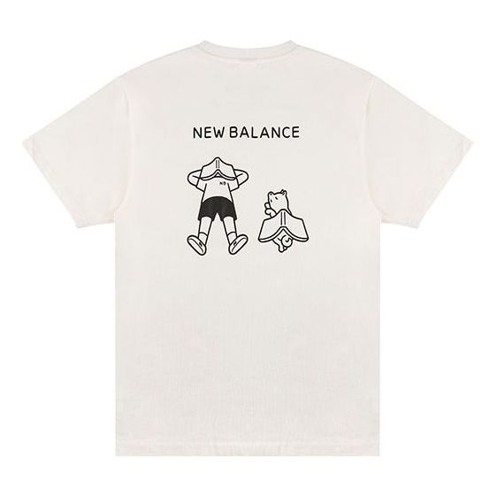 تي شيرت New Balance x Noritake Crossover بنمط مضحك رياضي برقبة دائرية وأكمام قصيرة للجنسين، أبيض، أبيض