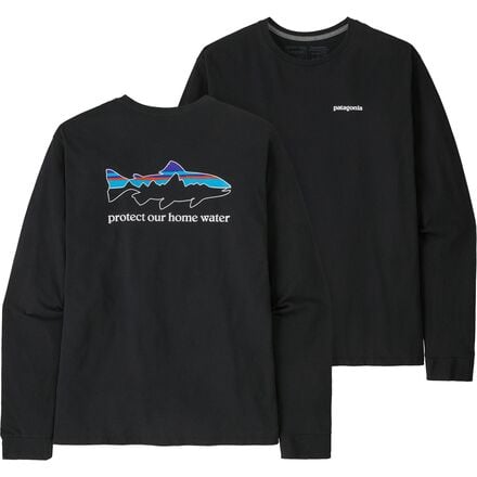 Responsibili Home T-Shirt Long Sleeve Water Trout Men's Patagonia, Black