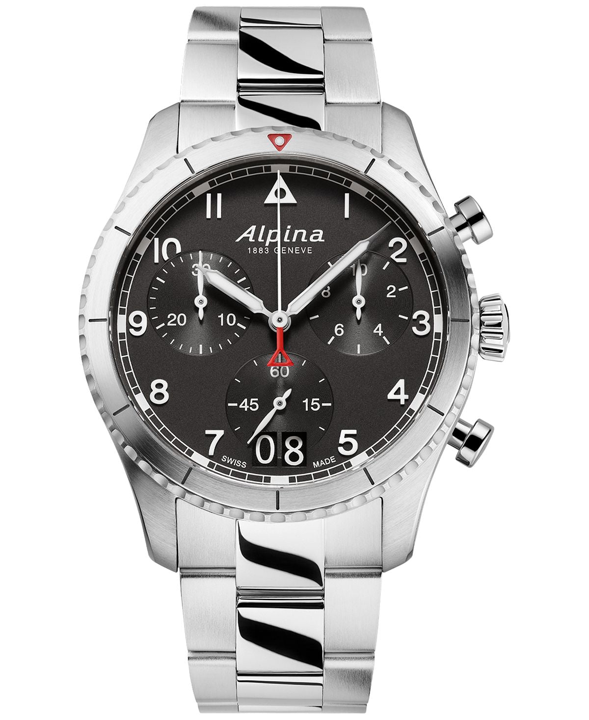 Men's Swiss Startimer Pilot Chronograph Watch with Stainless Steel Bracelet 44mm Alpina