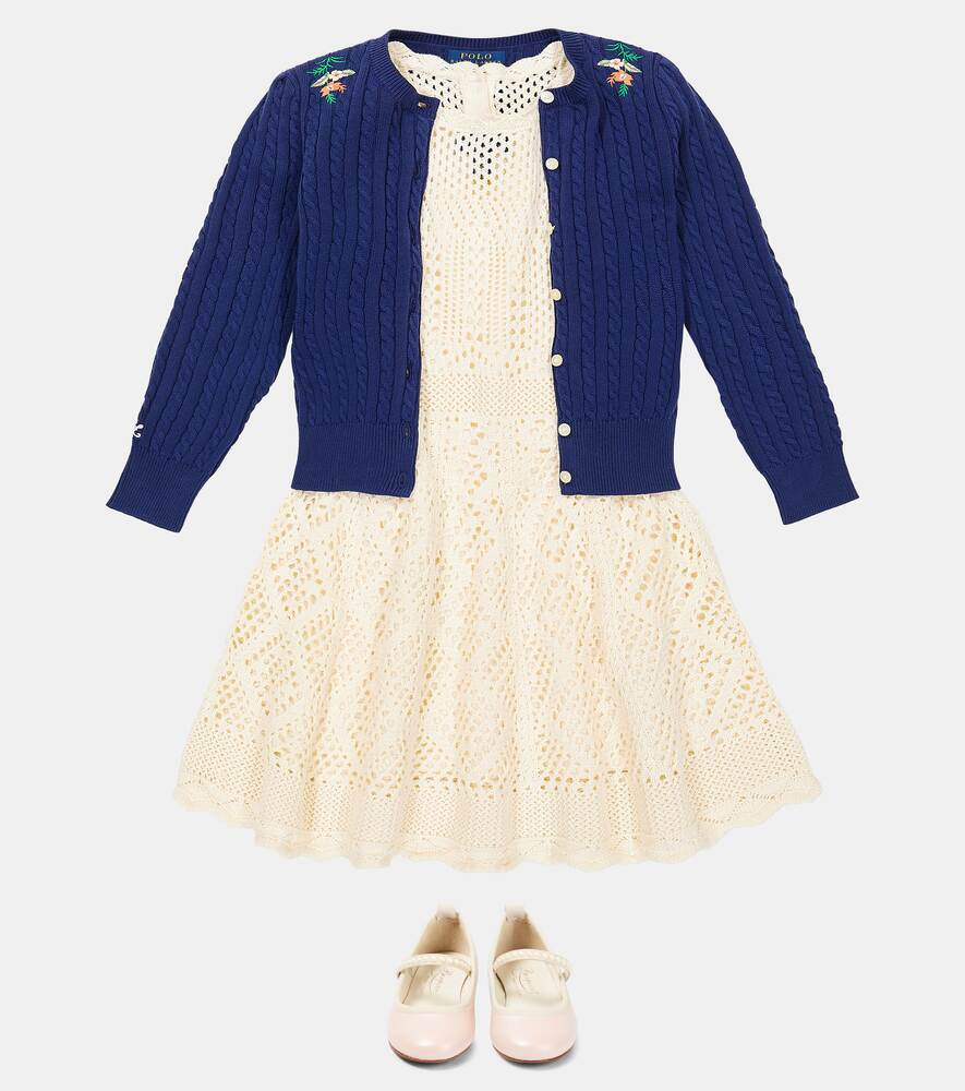 Polo Ralph Lauren cable knit cardigan with embroidery, blue