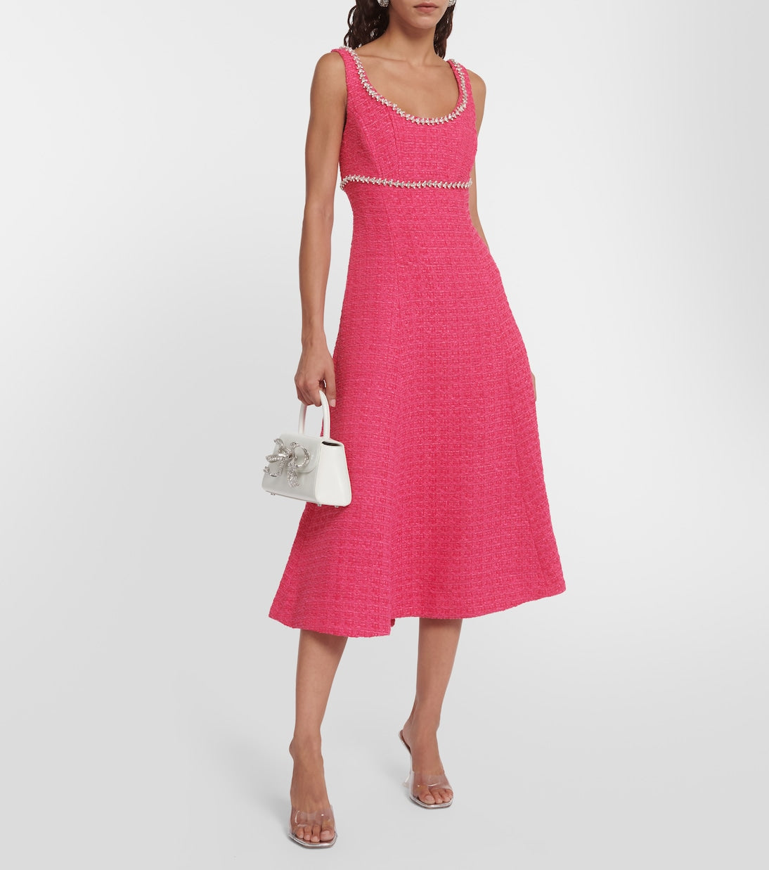 Self-Portrait embellished bouclé midi dress, pink