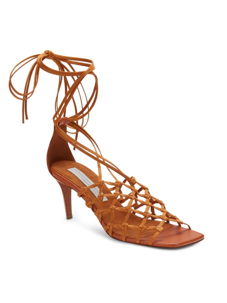 Stella Mccartney Stilleto Tie Ankle Heeled Sandals, Caramel