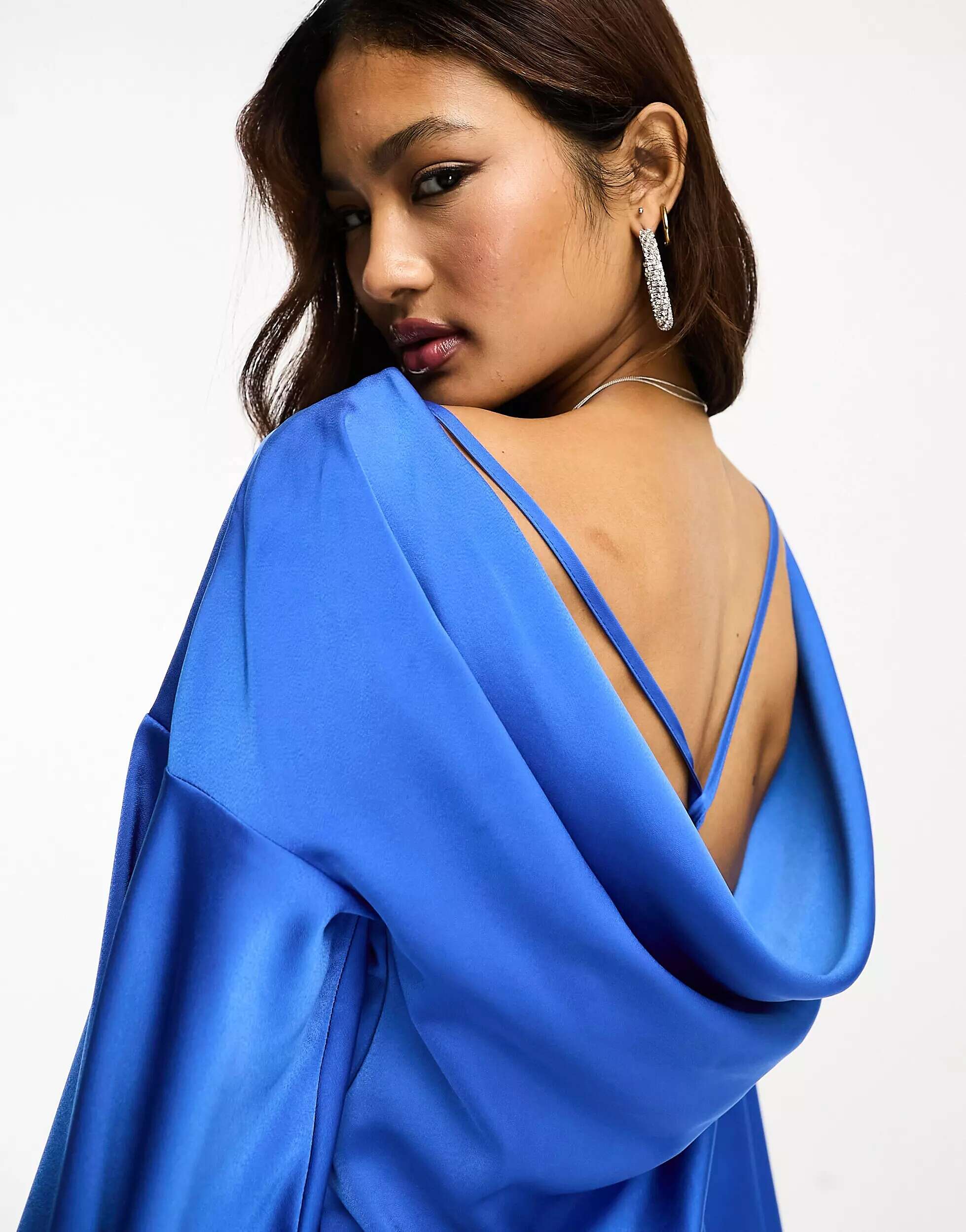 ASOS Cobalt Blue Satin Short Sleeve Mini Dress with Crossover Back Detail