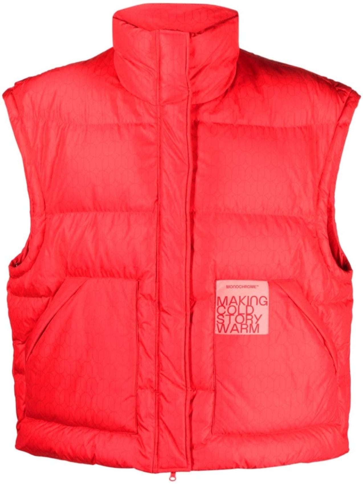 MONOCHROME puffer vest with geometric print, red