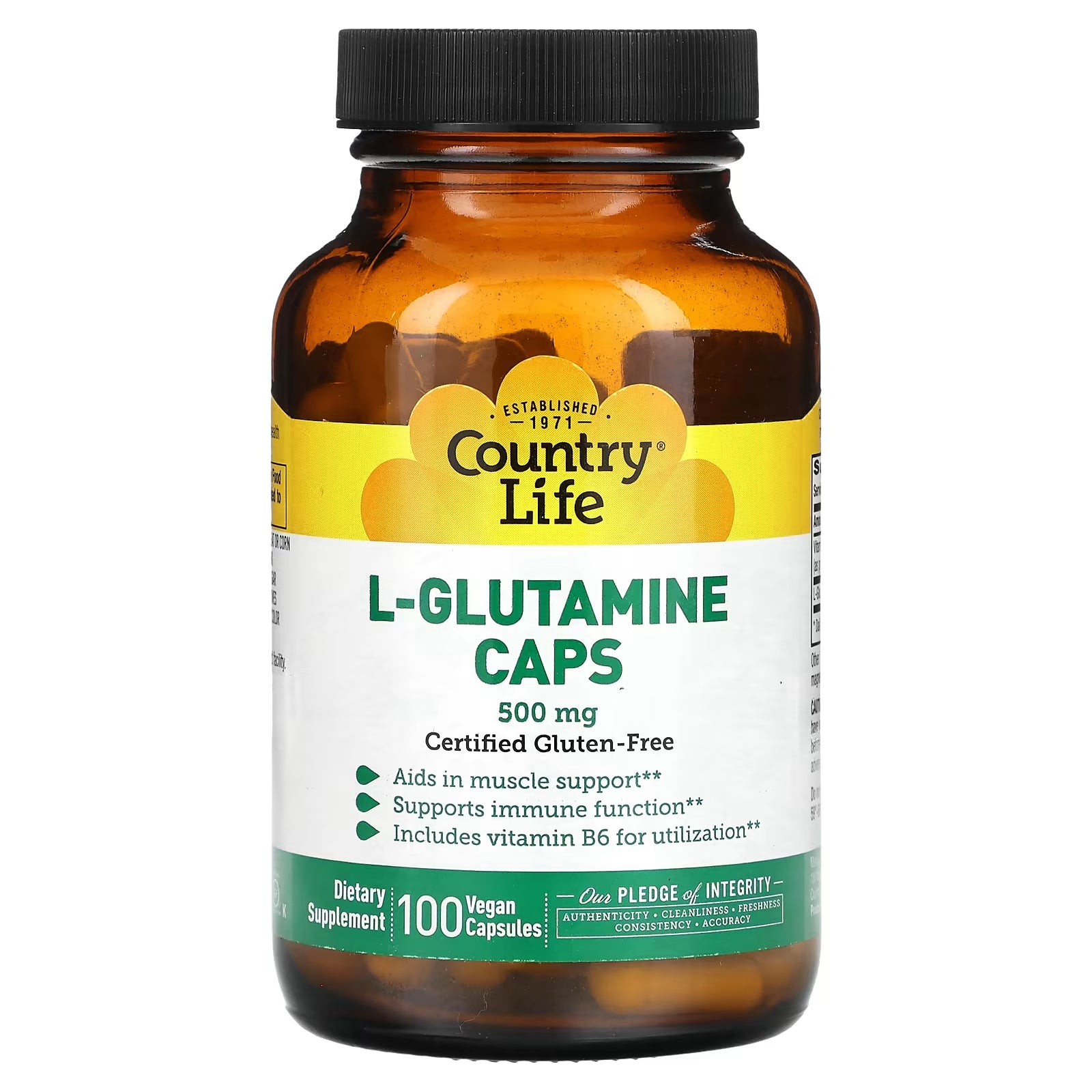 كبسولات L-Glutamine من Country Life، 500 ملجم، 100 كبسولة نباتية