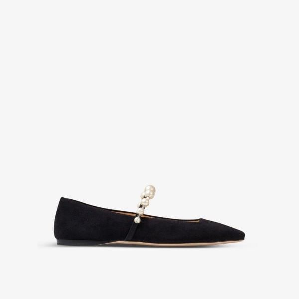 Jimmy Choo Pearl and Crystal Suede Ade Flats, Black