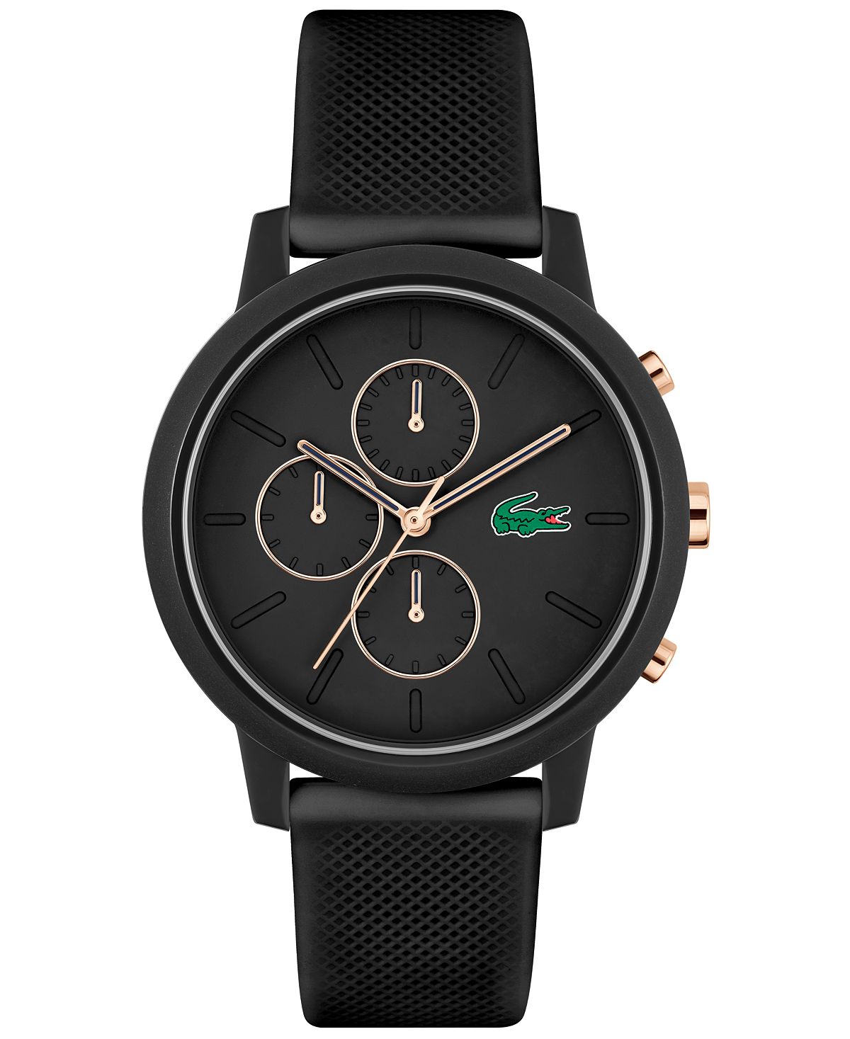 Men. L 12.12. Chrono watch, black silicone strap, 43 mm Lacoste