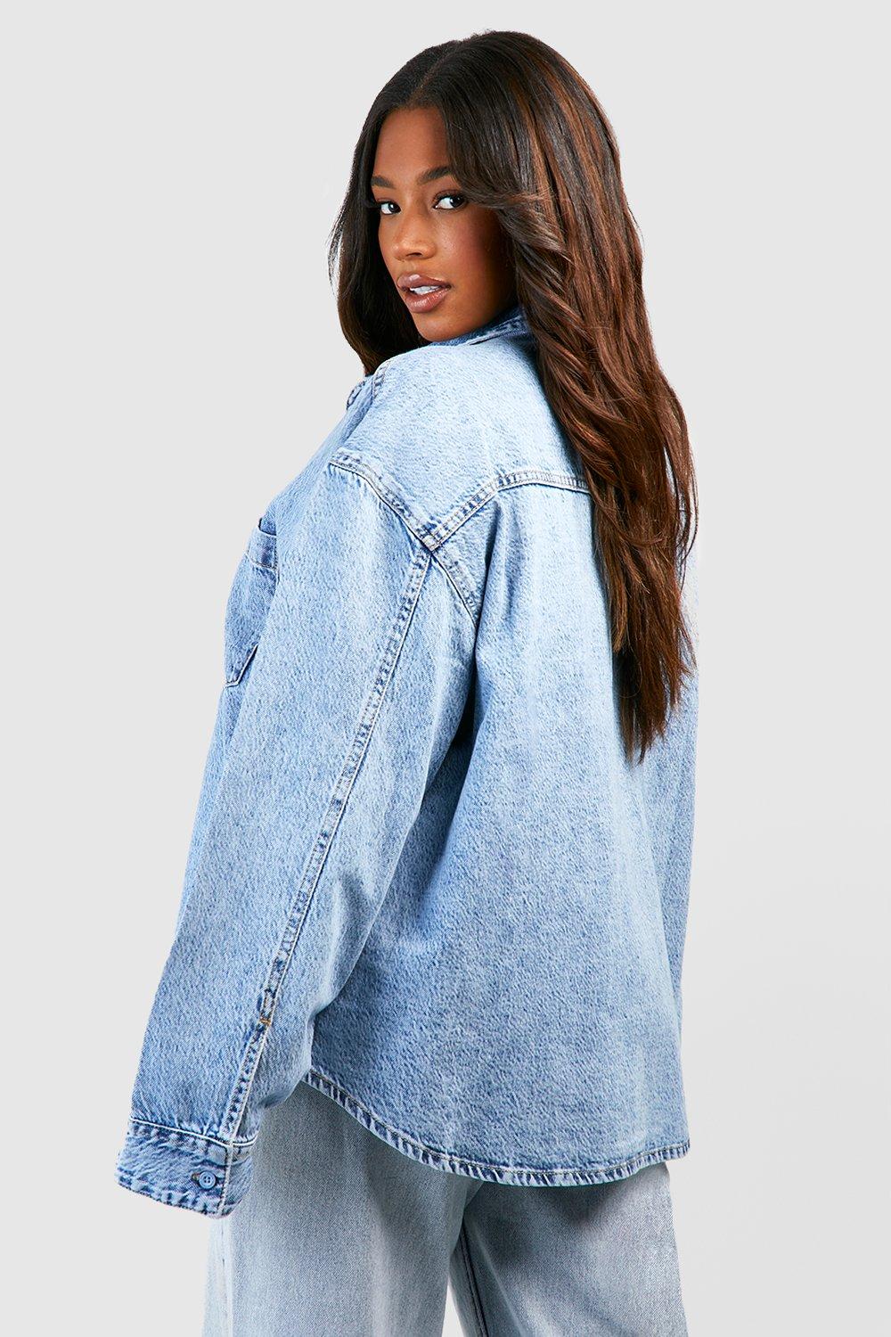 Boohoo Basic Oversized Denim Shirt, Blue