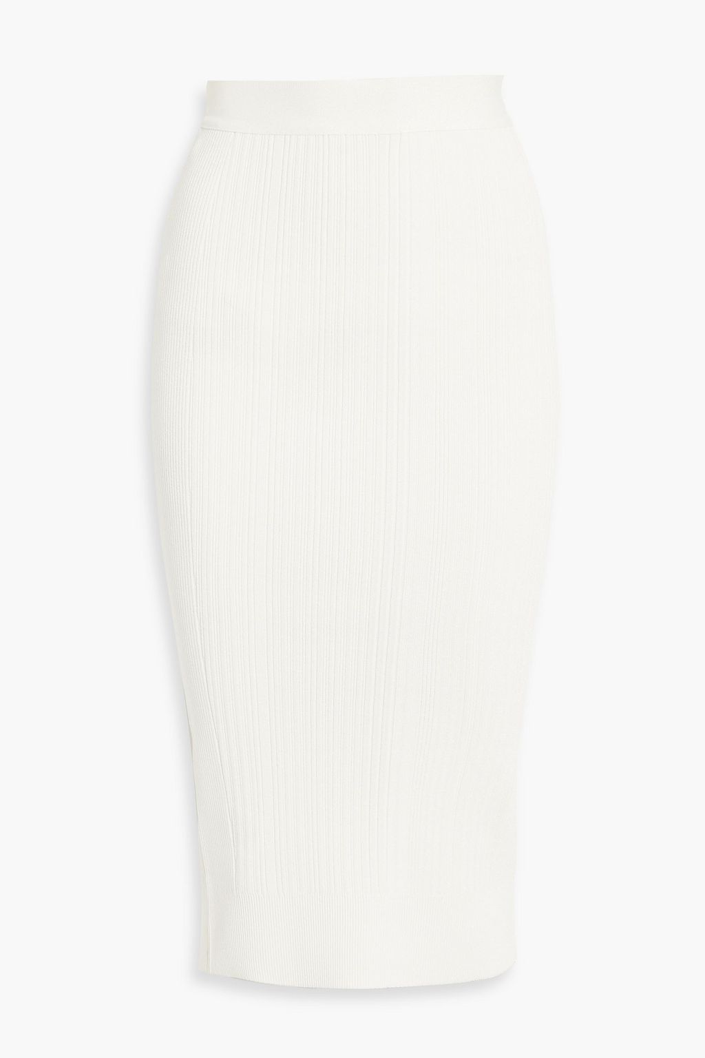 HERVÉ LÉGER metallic ribbed midi skirt, ivory