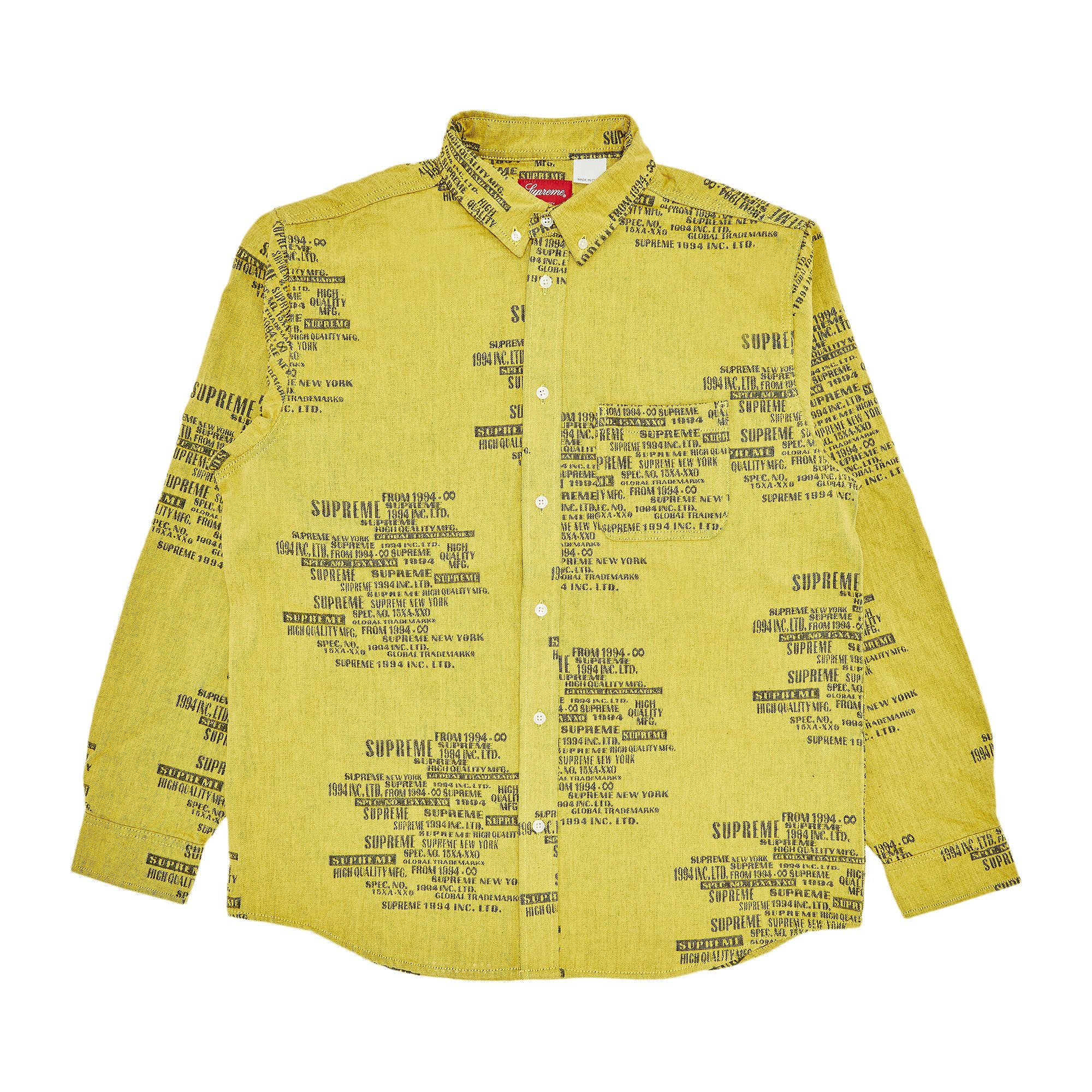 Supreme Washed Yellow Jacquard Denim Shirt