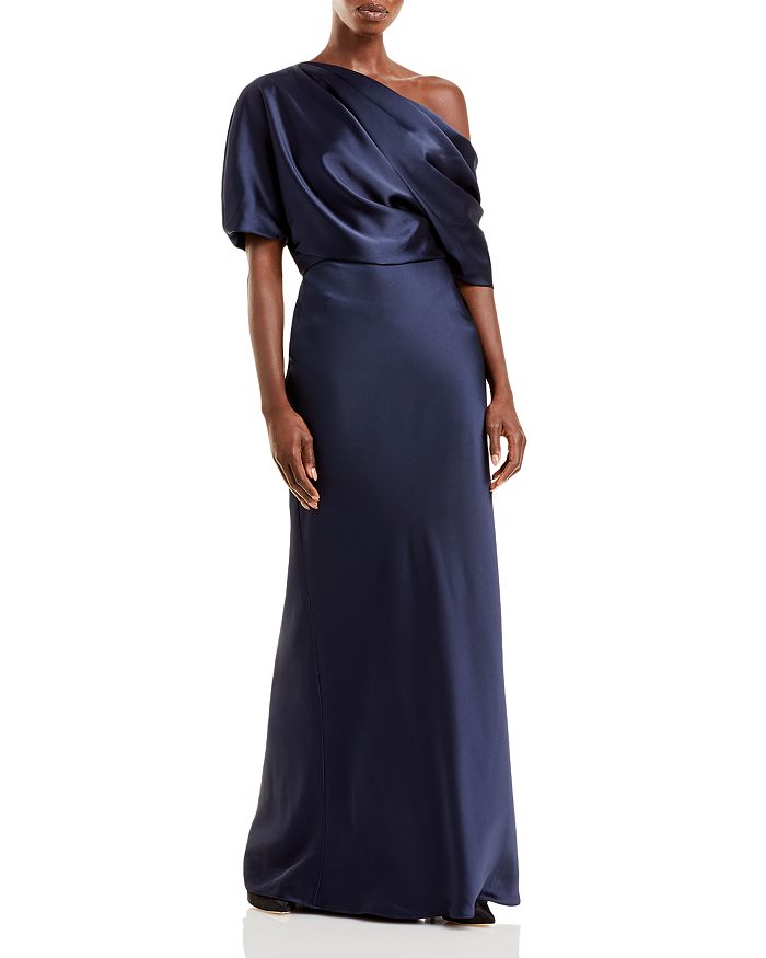 Amsale One Shoulder Draped Satin Dress