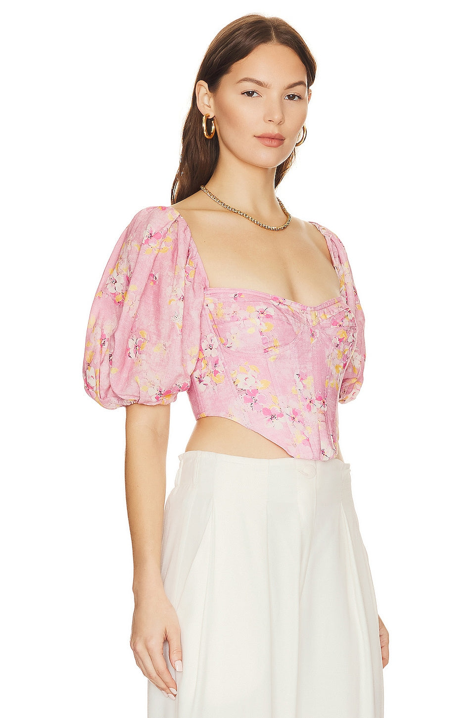 Bardot Kiah Corset Top, Pink Garden