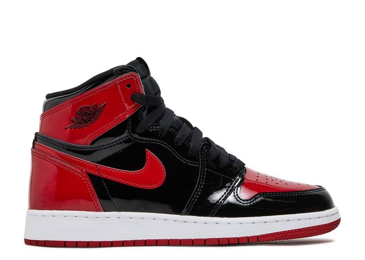 حذاء رياضي AIR JORDAN 1 RETRO HIGH OG GS 'PATENT BRED'، باللون الأسود