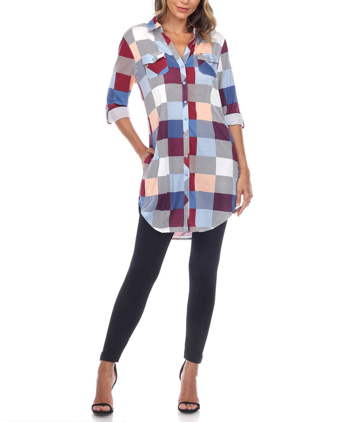 Women's tunic shirt in White Mark check