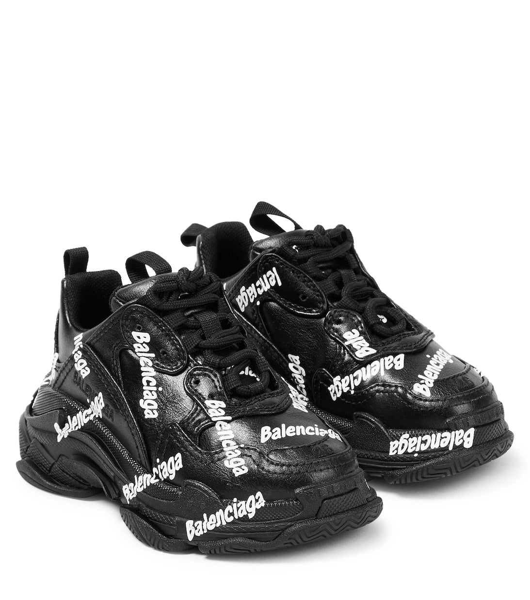 حذاء رياضي Balenciaga Kids Triple S Logo باللون الأسود