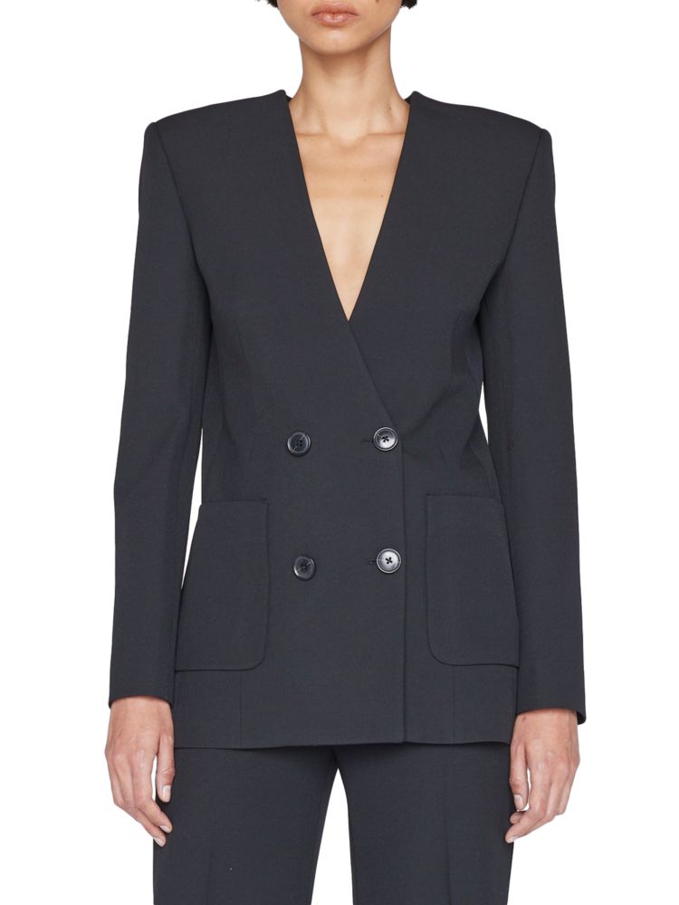 Double-breasted jacket without collar Frame, color Noir