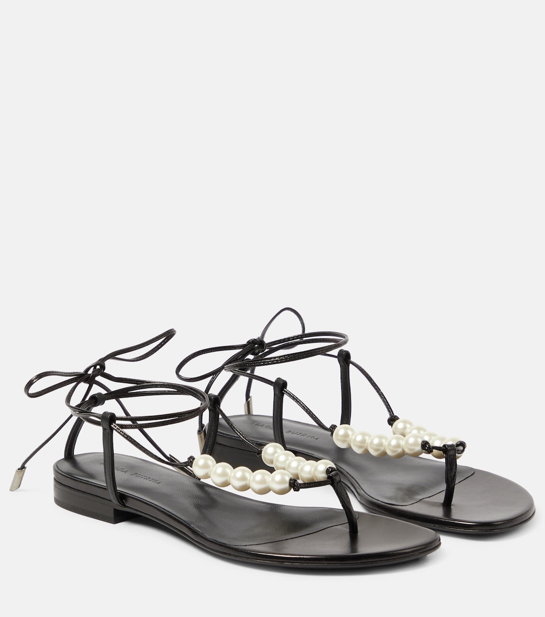 Magda Butrym leather sandals with faux pearl embellishment, black