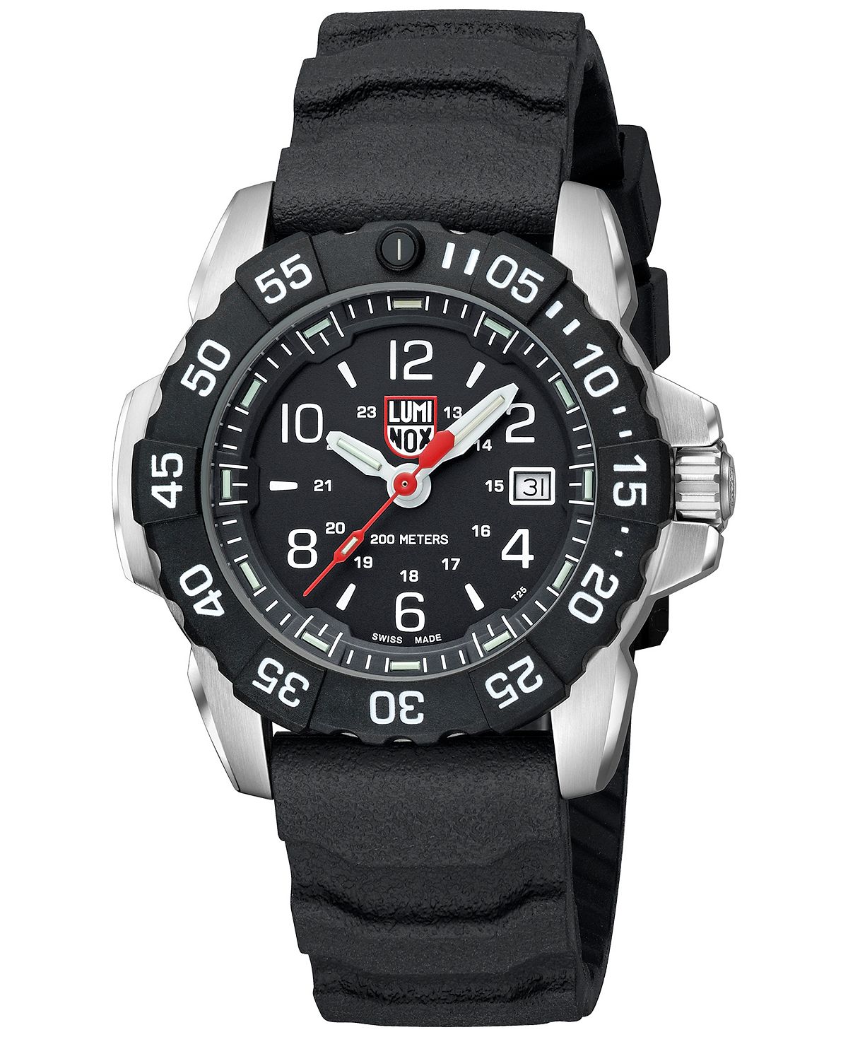 ساعة رجالية من Swiss Navy Seal RSC بحزام مطاطي أسود، 45 مم من Luminox