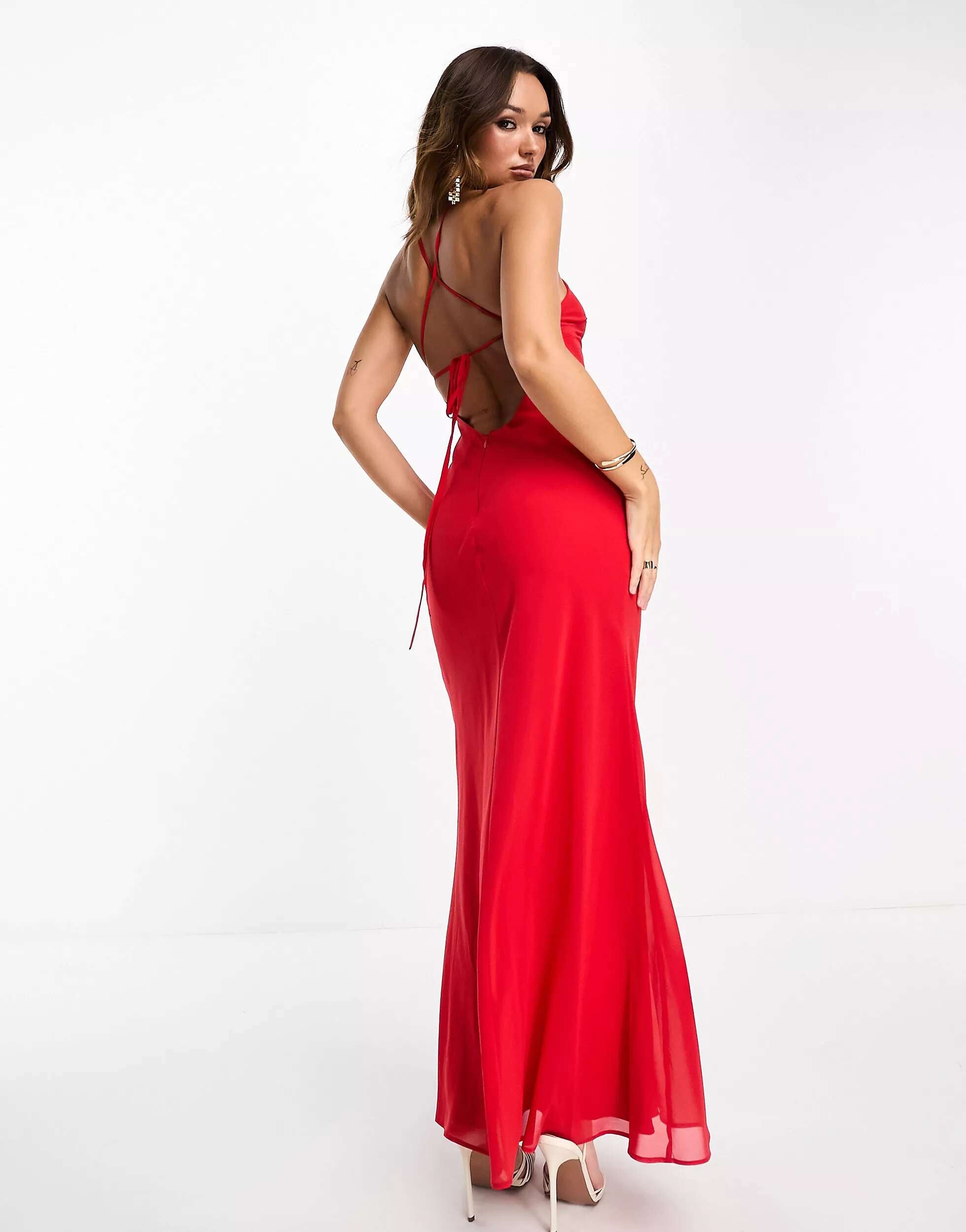 ASOS Soft Red High Waist Maxi Dress