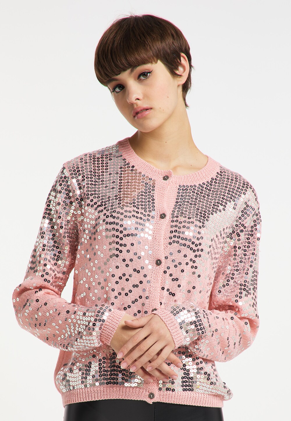 Knitted cardigan Mymo At Night, light pink