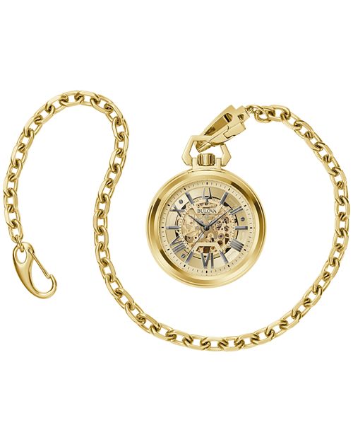 Classic Sutton Pocket Watch with Chain, 50mm Bulova, Gold