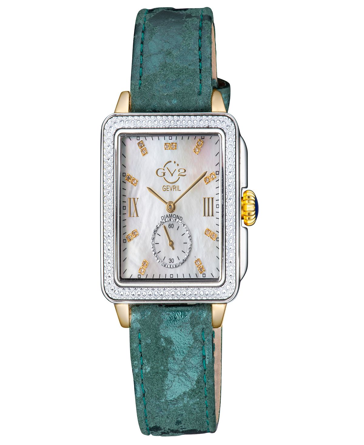 Women's watches Bari Tortoise, Swiss quartz, Italian with green leather strap, 34 mm Gevril, gold