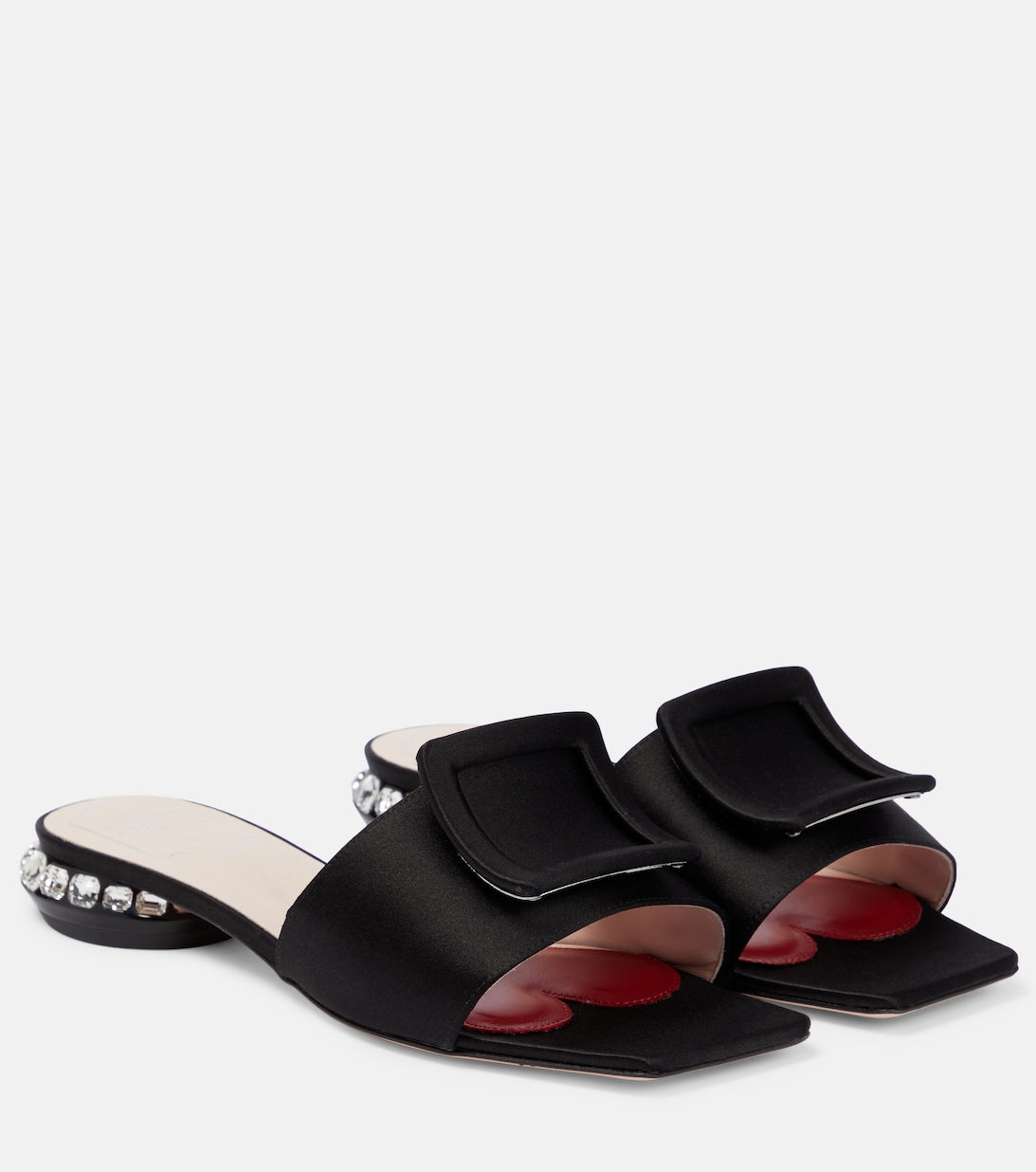 Roger Vivier satin heeled mules with rhinestones, black