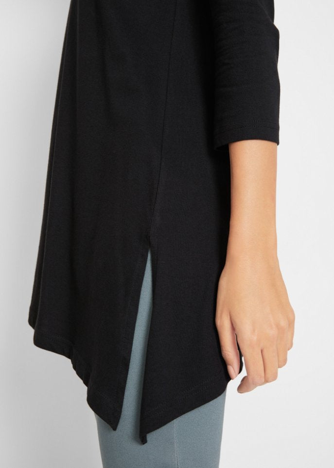 Long shirt with asymmetrical slits on the sides Bpc Bonprix Collection, black