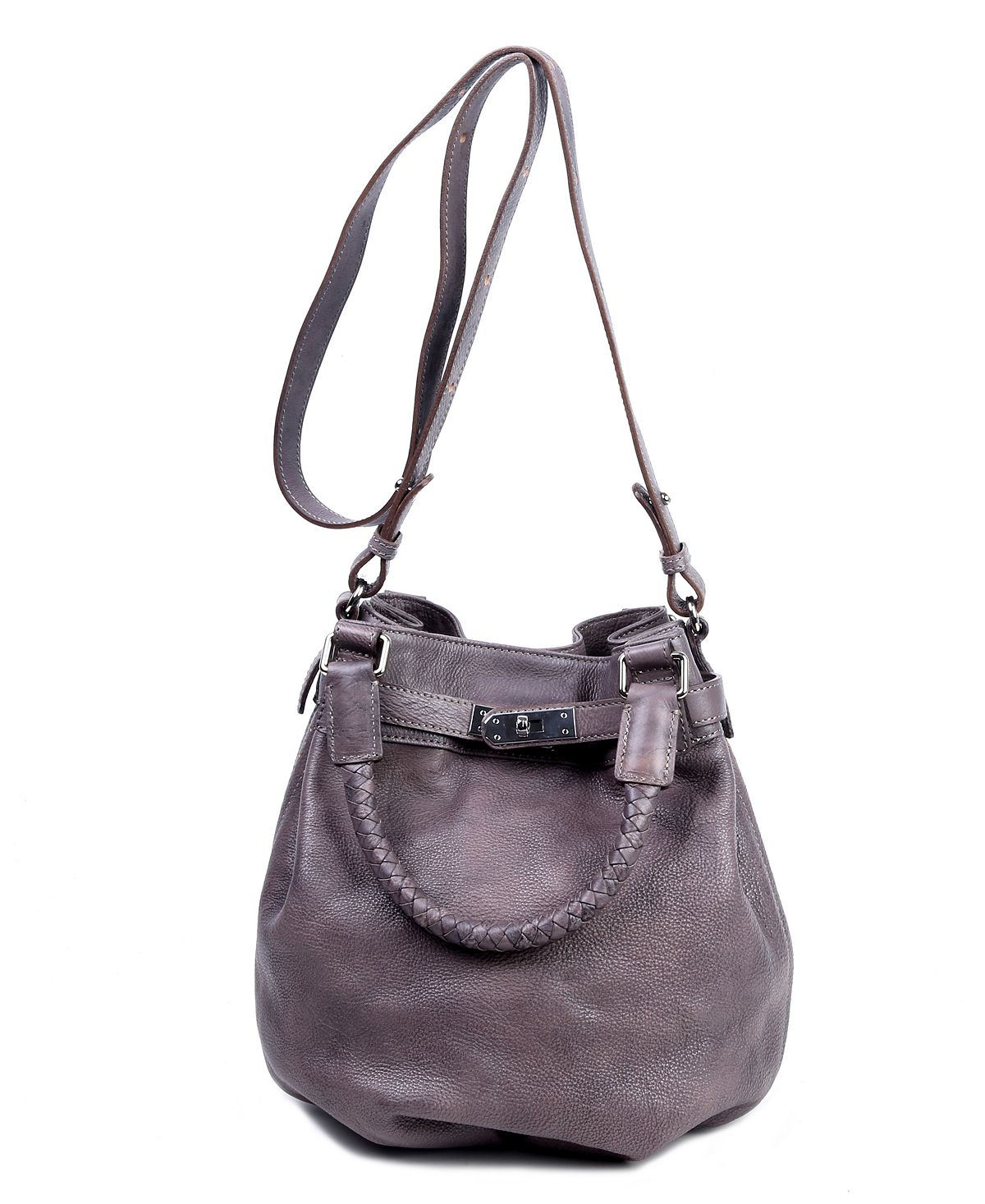 Women's bucket bag made of genuine leather with pumpkin OLD TREND, gray