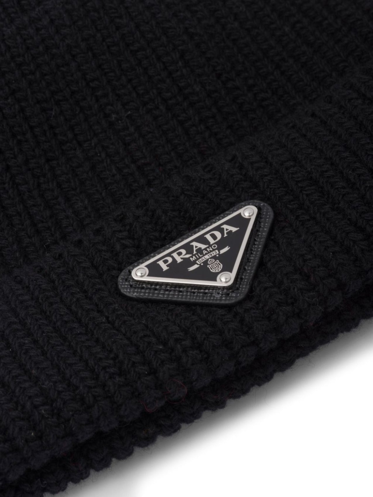 Prada Cashmere Beanie Hat With Logo Black