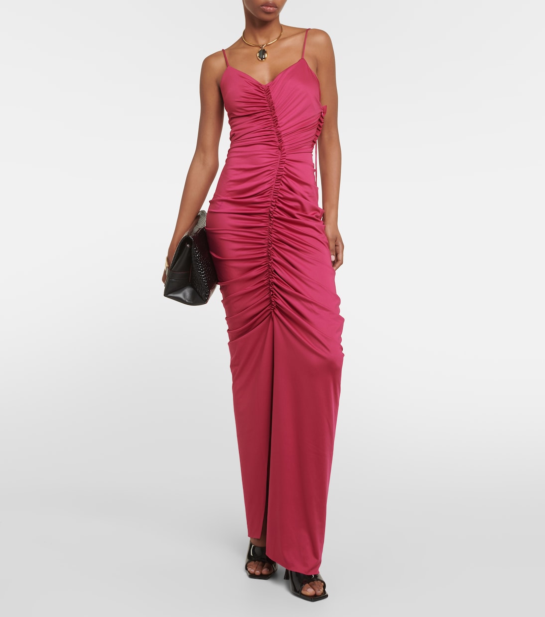 Victoria Beckham ruched jersey maxi dress, pink